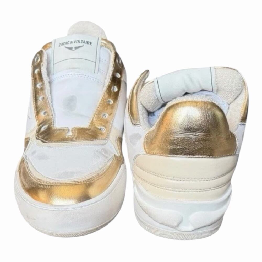 Zadig & Voltaire Wings Flash Vintage Metal Used Sneakers Size 38 White Gold NIB - Picture 9 of 16